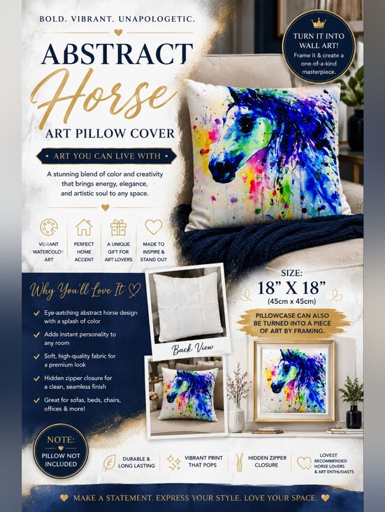 Other - Abstract Horse Art Pillow Cover | Colorful Watercolor Throw Pillow Cover